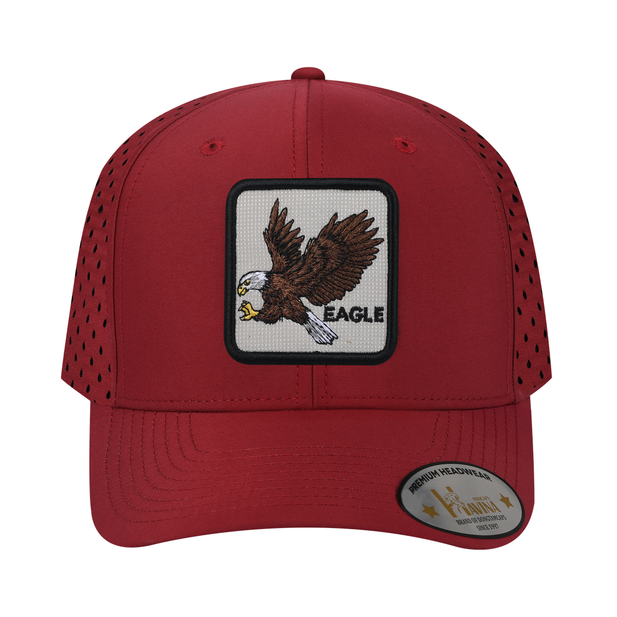 Unisex Embroidered The Eagle, 6-Panel Microfiber Laser hole Trucker Hat, Dark Red/Dark Red, Adjustable Fit