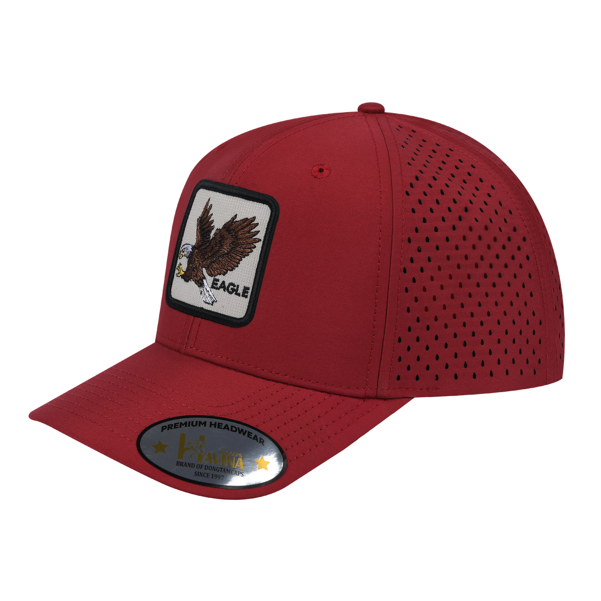 Unisex Embroidered The Eagle, 6-Panel Microfiber Laser hole Trucker Hat, Dark Red/Dark Red, Adjustable Fit