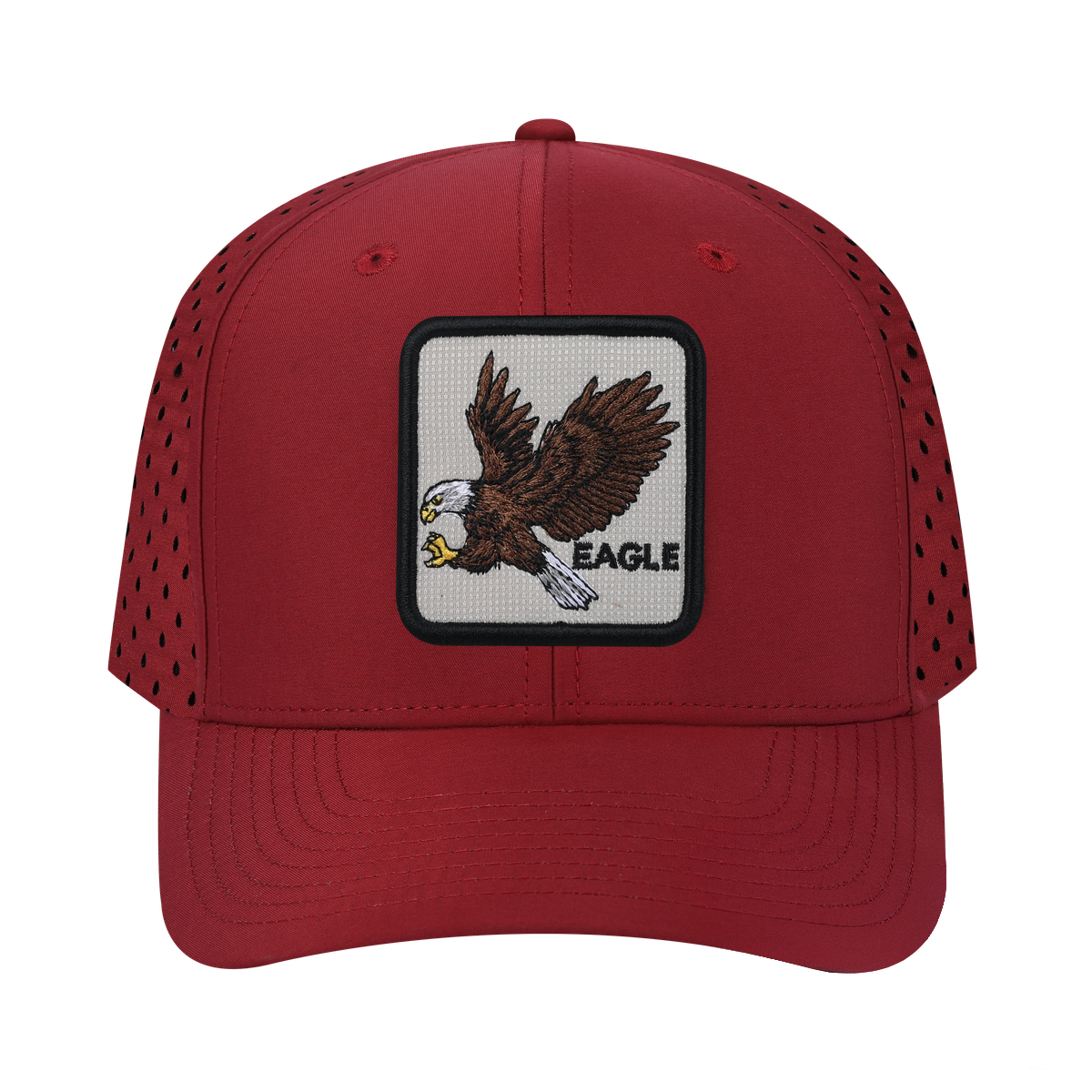 Unisex Embroidered The Eagle, 6-Panel Microfiber Laser hole Trucker Hat, Dark Red/Dark Red, Adjustable Fit