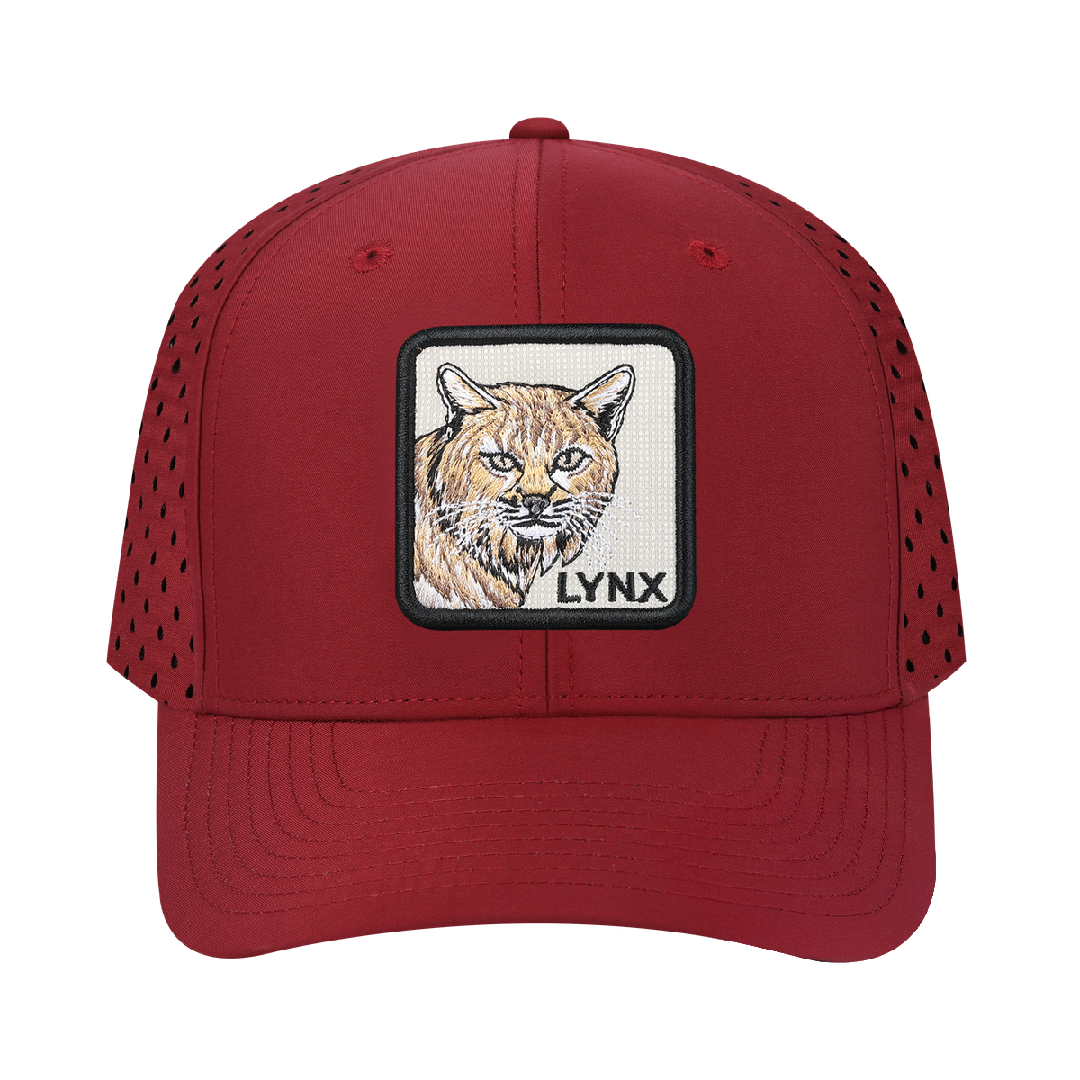 Unisex Embroidered The Lynx, 6-Panel Microfiber Laser hole Trucker Hat, Dark Red/Dark Red, Adjustable Fit