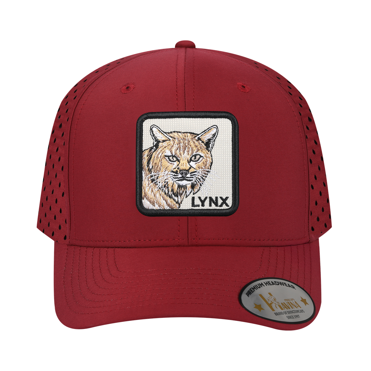 Unisex Embroidered The Lynx, 6-Panel Microfiber Laser hole Trucker Hat, Dark Red/Dark Red, Adjustable Fit