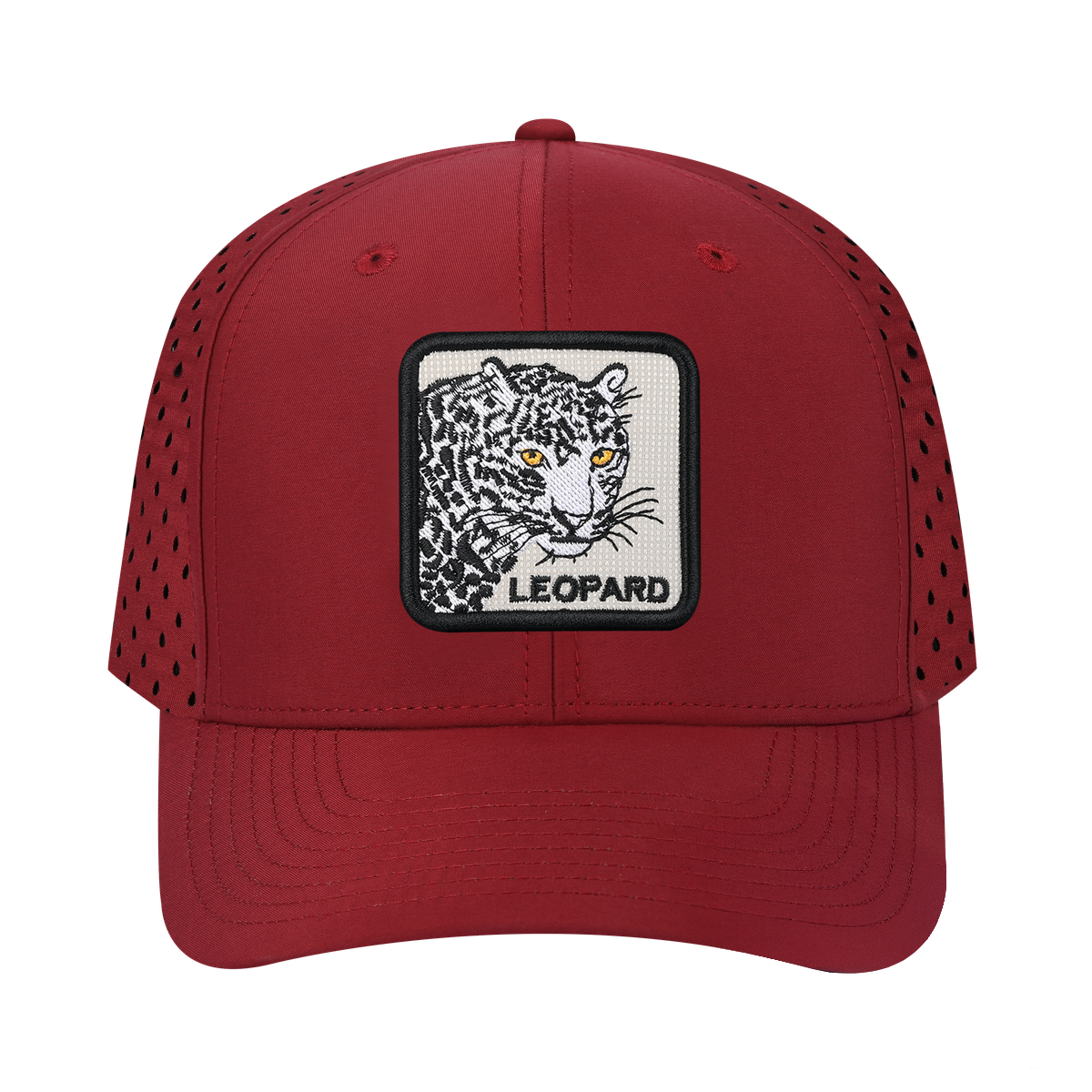 Unisex Embroidered The Leopard, 6-Panel Microfiber Laser hole Trucker Hat, Dark Red/Dark Red, Adjustable Fit