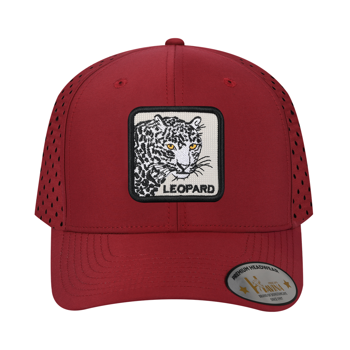 Unisex Embroidered The Leopard, 6-Panel Microfiber Laser hole Trucker Hat, Dark Red/Dark Red, Adjustable Fit