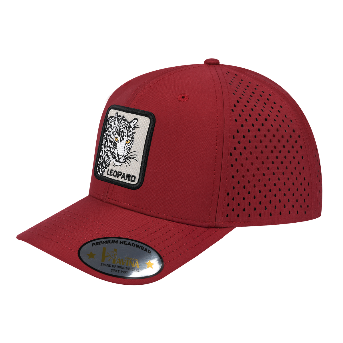 Unisex Embroidered The Leopard, 6-Panel Microfiber Laser hole Trucker Hat, Dark Red/Dark Red, Adjustable Fit