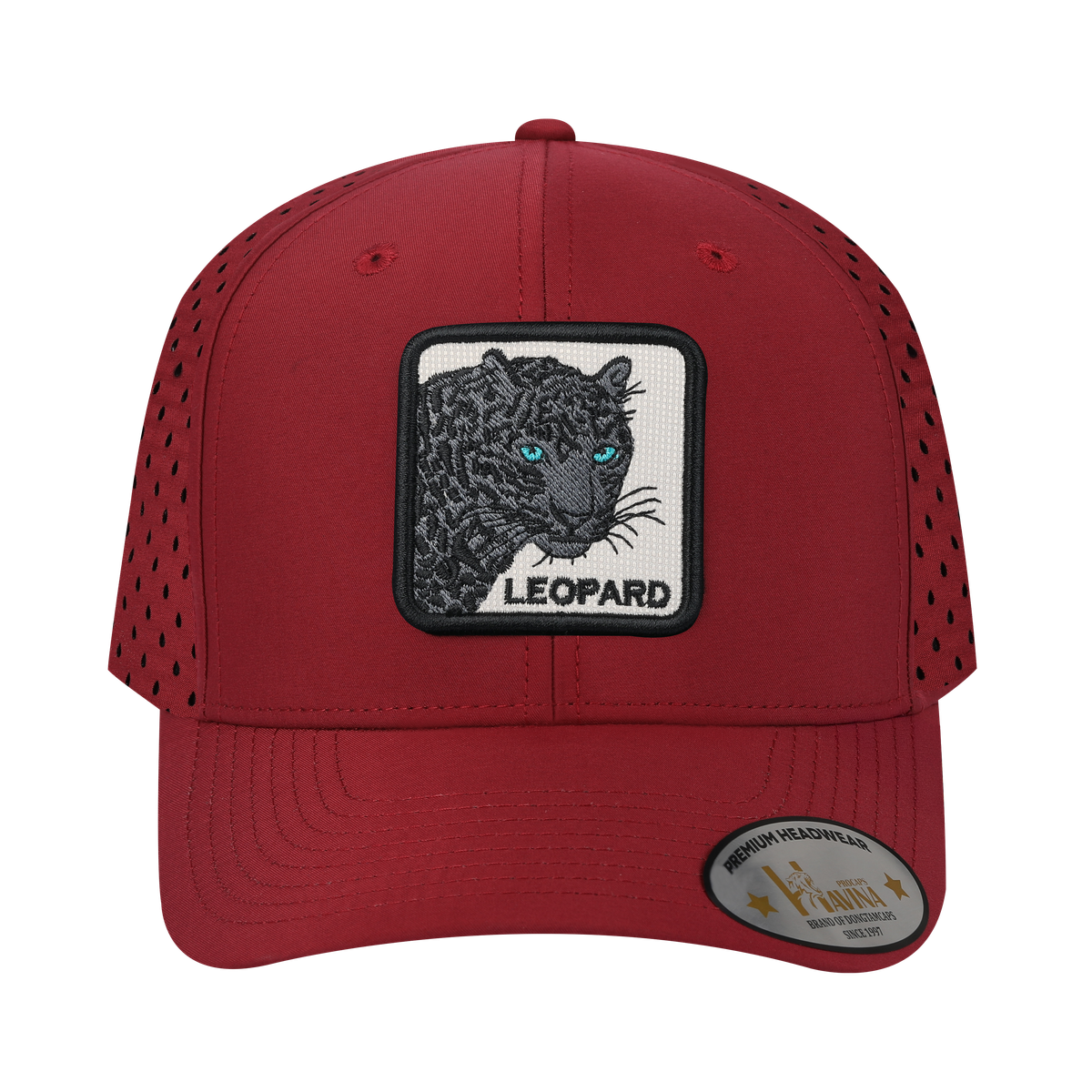 Unisex Embroidered The Leopard V2, 6-Panel Microfiber Laser hole Trucker Hat, Dark Red/Dark Red, Adjustable Fit