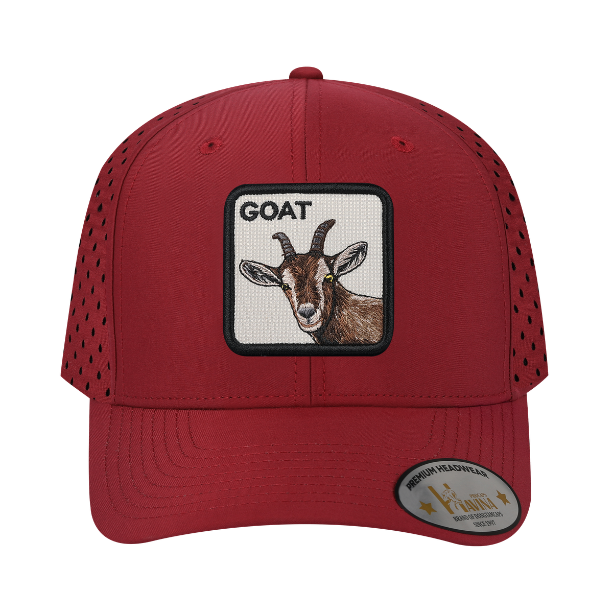 Unisex Embroidered The Goat, 6-Panel Microfiber Laser hole Trucker Hat, Dark Red/Dark Red, Adjustable Fit