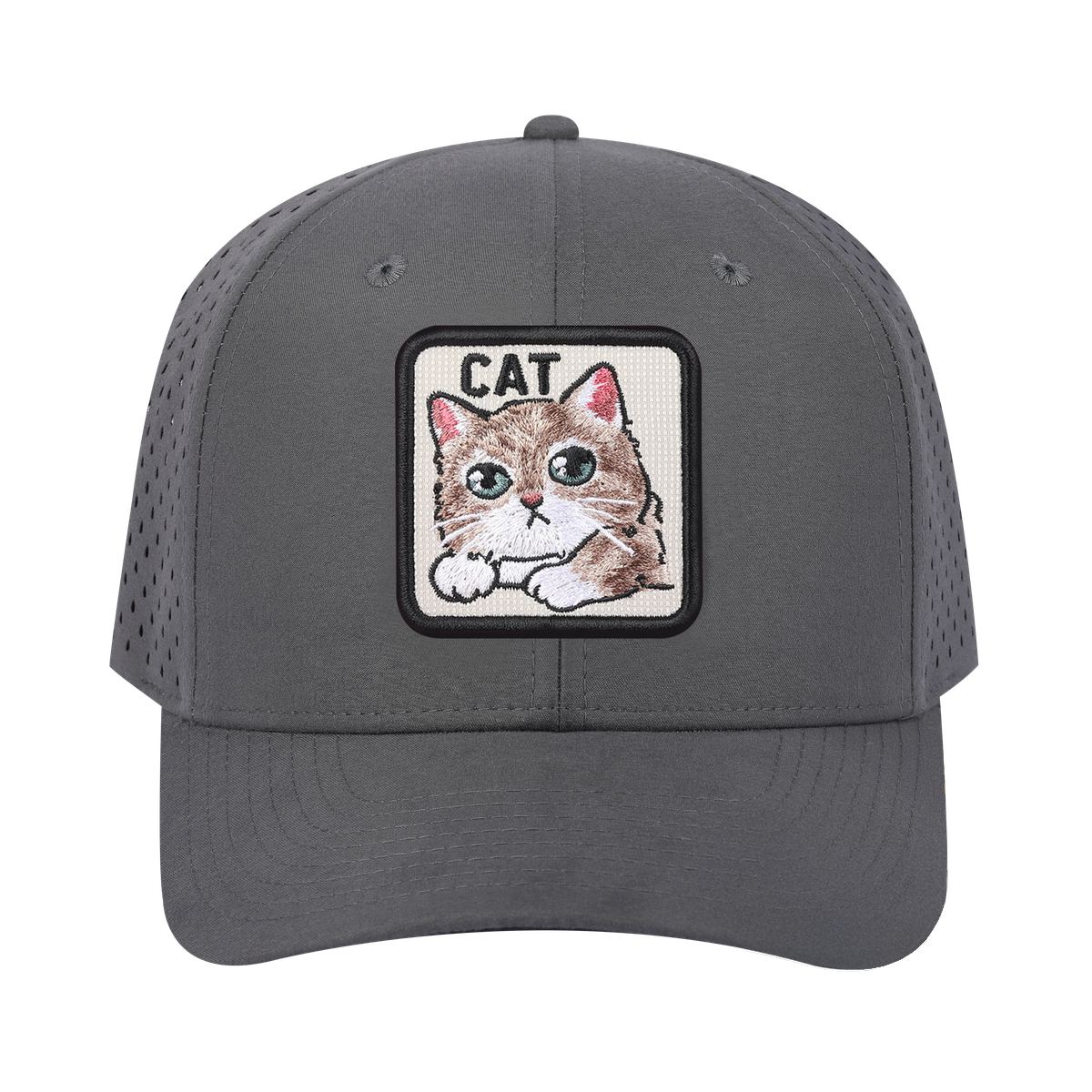 Unisex Embroidered The Cat, 6-Panel Microfiber Laser hole Trucker Hat, Grey/Grey, Adjustable Fit