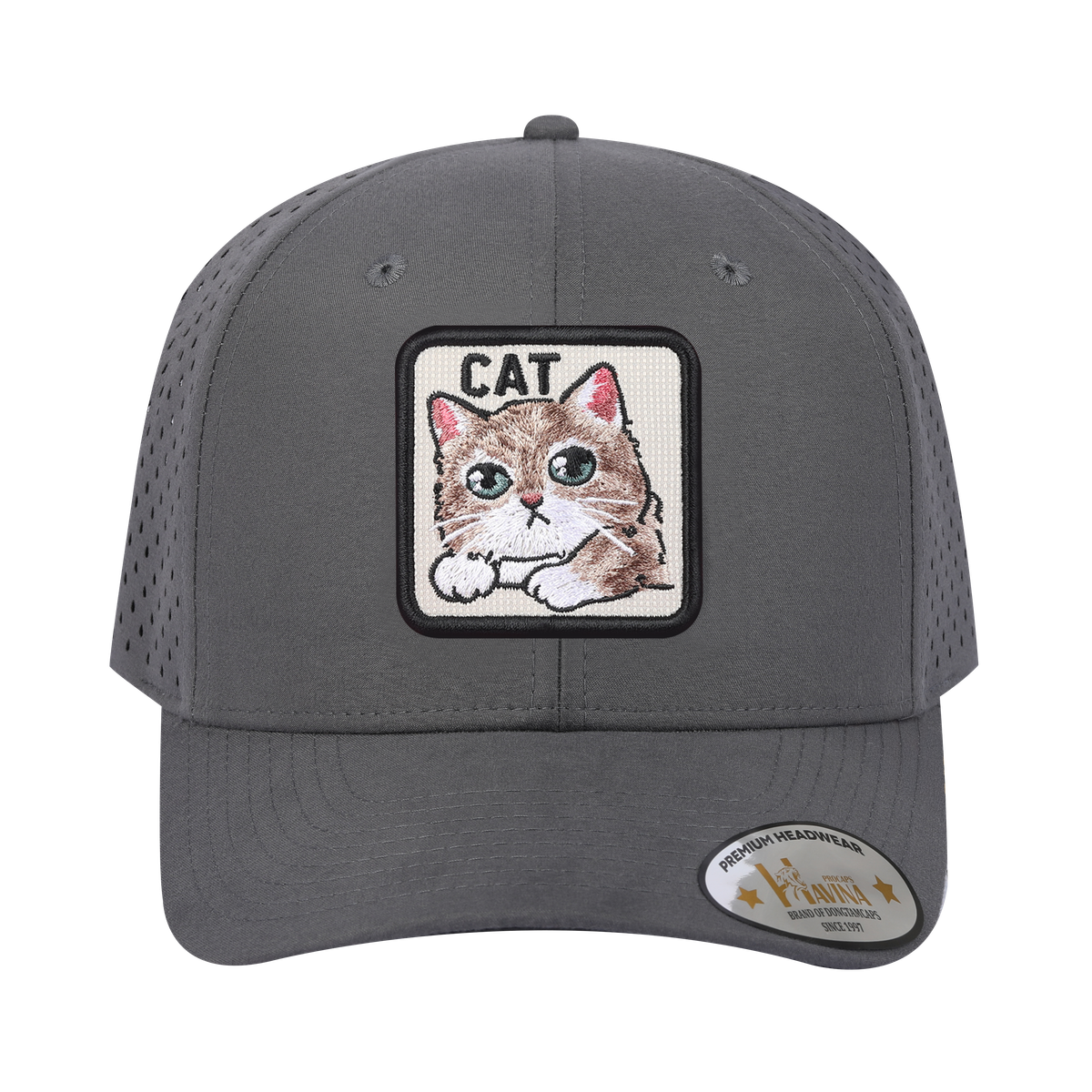 Unisex Embroidered The Cat, 6-Panel Microfiber Laser hole Trucker Hat, Grey/Grey, Adjustable Fit