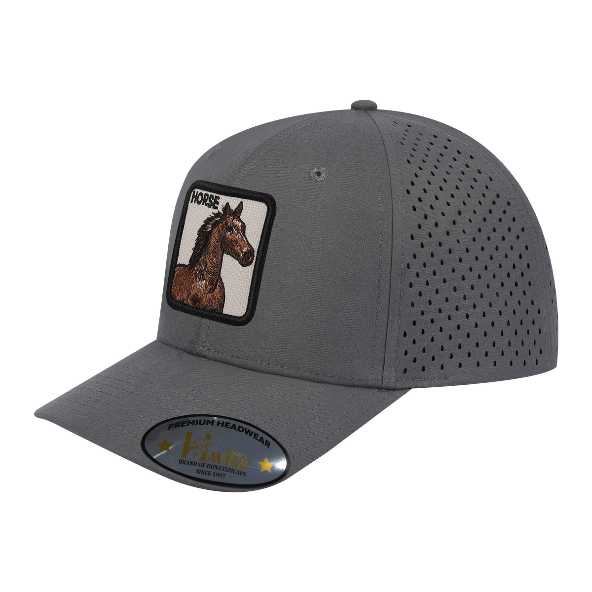 Unisex Embroidered The Horse, 6-Panel Microfiber Laser hole Trucker Hat, Grey/Grey, Adjustable Fit