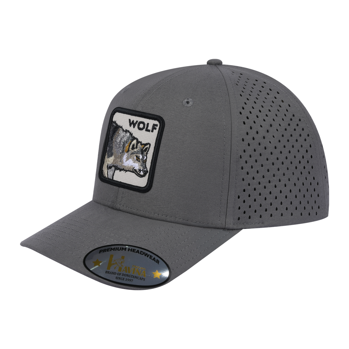 Unisex Embroidered The Wolf, 6-Panel Microfiber Laser hole Trucker Hat, Grey/Grey, Adjustable Fit