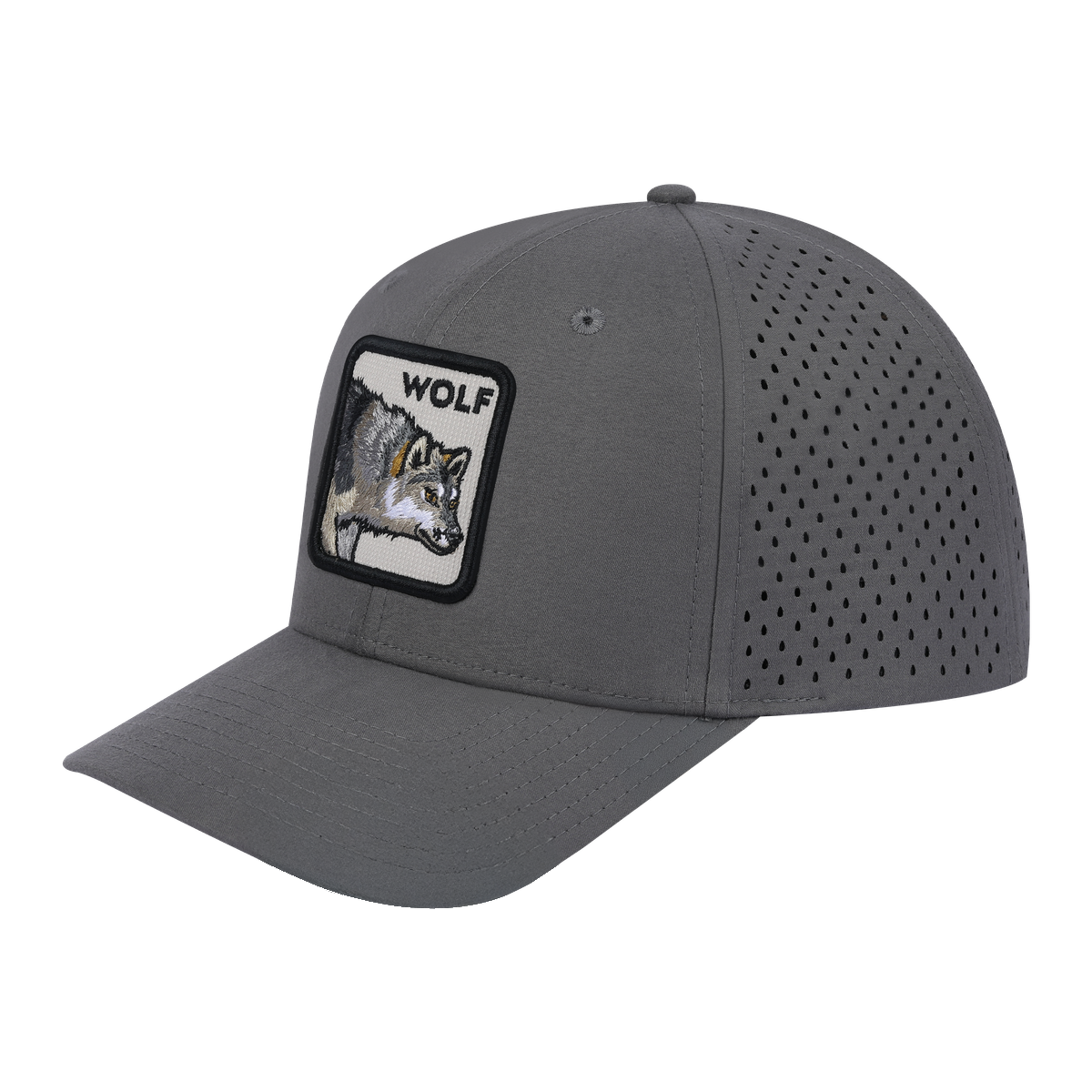 Unisex Embroidered The Wolf, 6-Panel Microfiber Laser hole Trucker Hat, Grey/Grey, Adjustable Fit