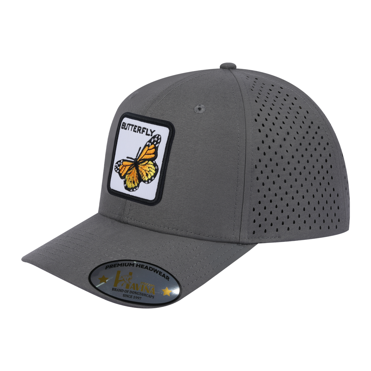 Unisex Embroidered The Butterfly, 6-Panel Microfiber Laser hole Trucker Hat, Grey/Grey, Adjustable Fit