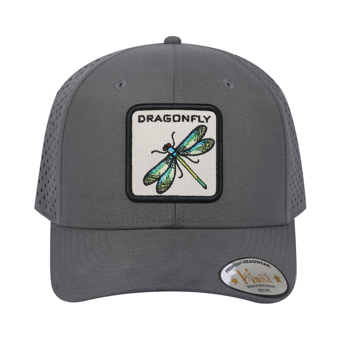 Unisex Embroidered The Dragonfly, 6-Panel Microfiber Laser hole Trucker Hat, Grey/Grey, Adjustable Fit