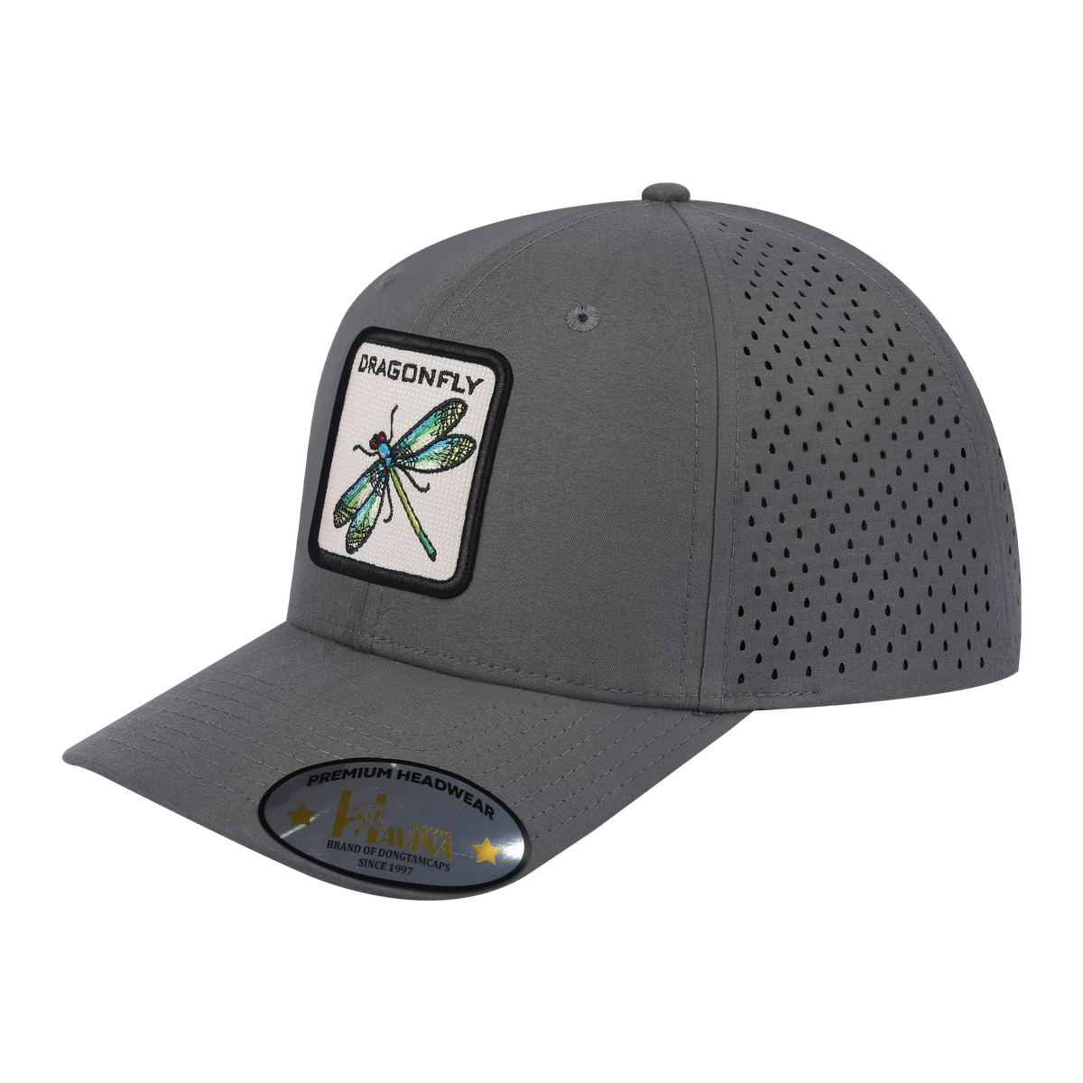 Unisex Embroidered The Dragonfly, 6-Panel Microfiber Laser hole Trucker Hat, Grey/Grey, Adjustable Fit