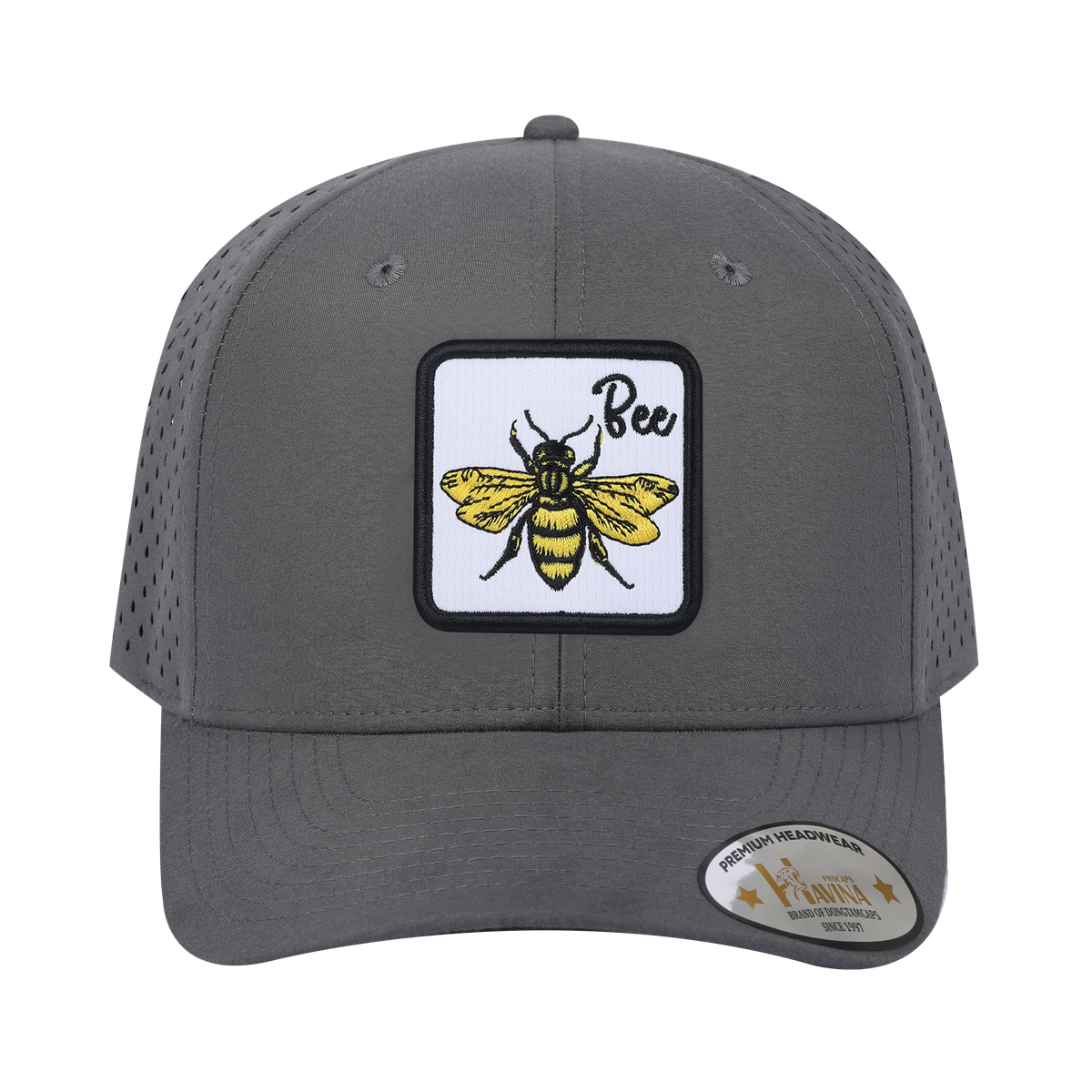 Unisex Embroidered The Bee, 6-Panel Microfiber Laser hole Trucker Hat, Grey/Grey, Adjustable Fit