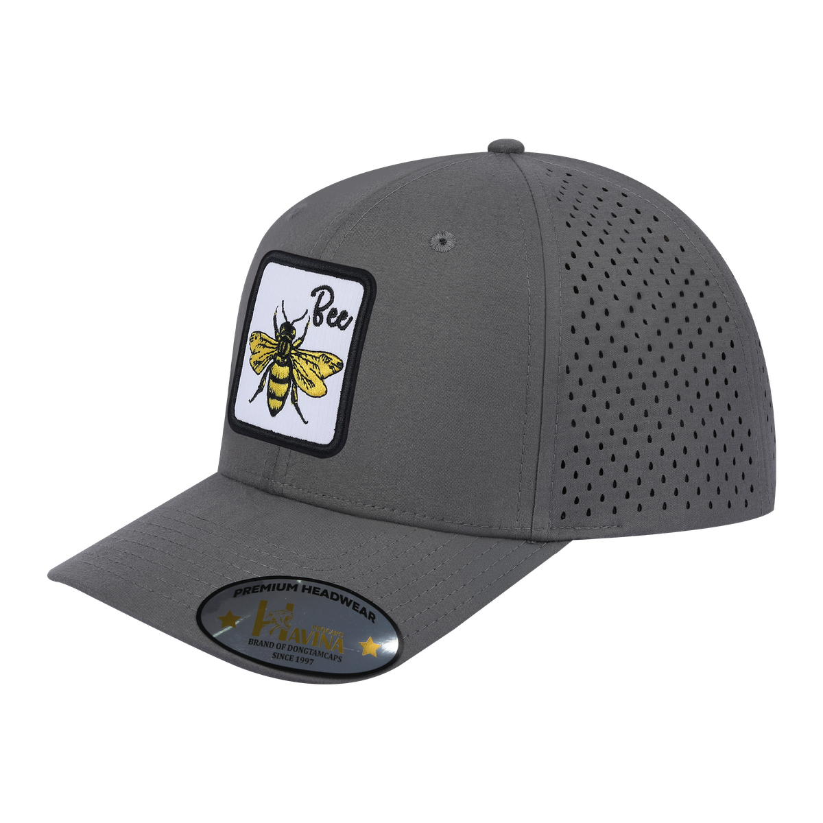 Unisex Embroidered The Bee, 6-Panel Microfiber Laser hole Trucker Hat, Grey/Grey, Adjustable Fit