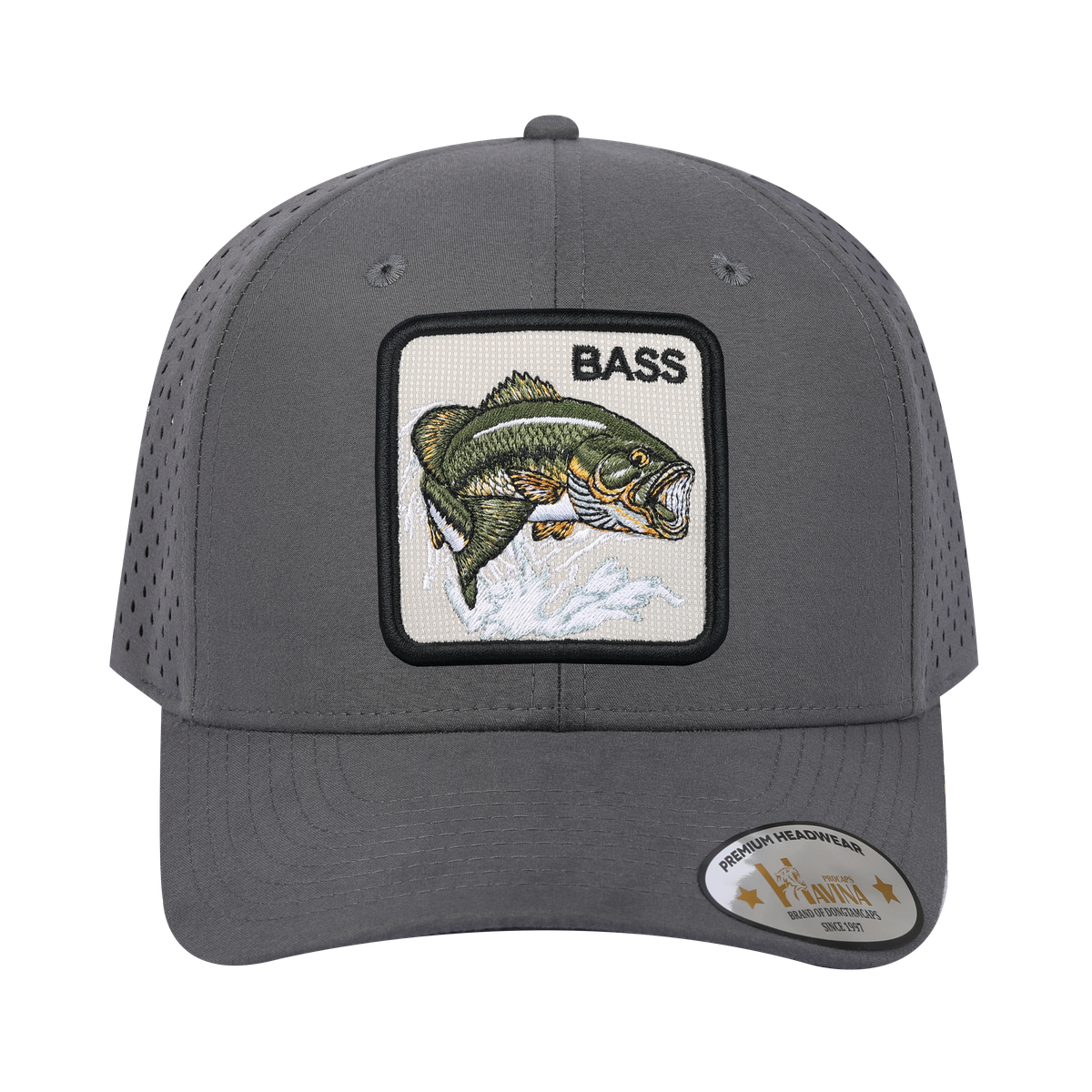 Unisex Embroidered The Bass, 6-Panel Microfiber Laser hole Trucker Hat, Grey/Grey, Adjustable Fit