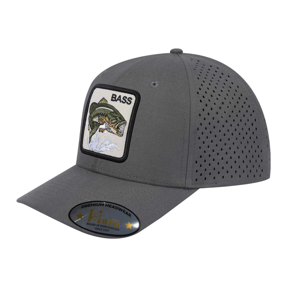 Unisex Embroidered The Bass, 6-Panel Microfiber Laser hole Trucker Hat, Grey/Grey, Adjustable Fit