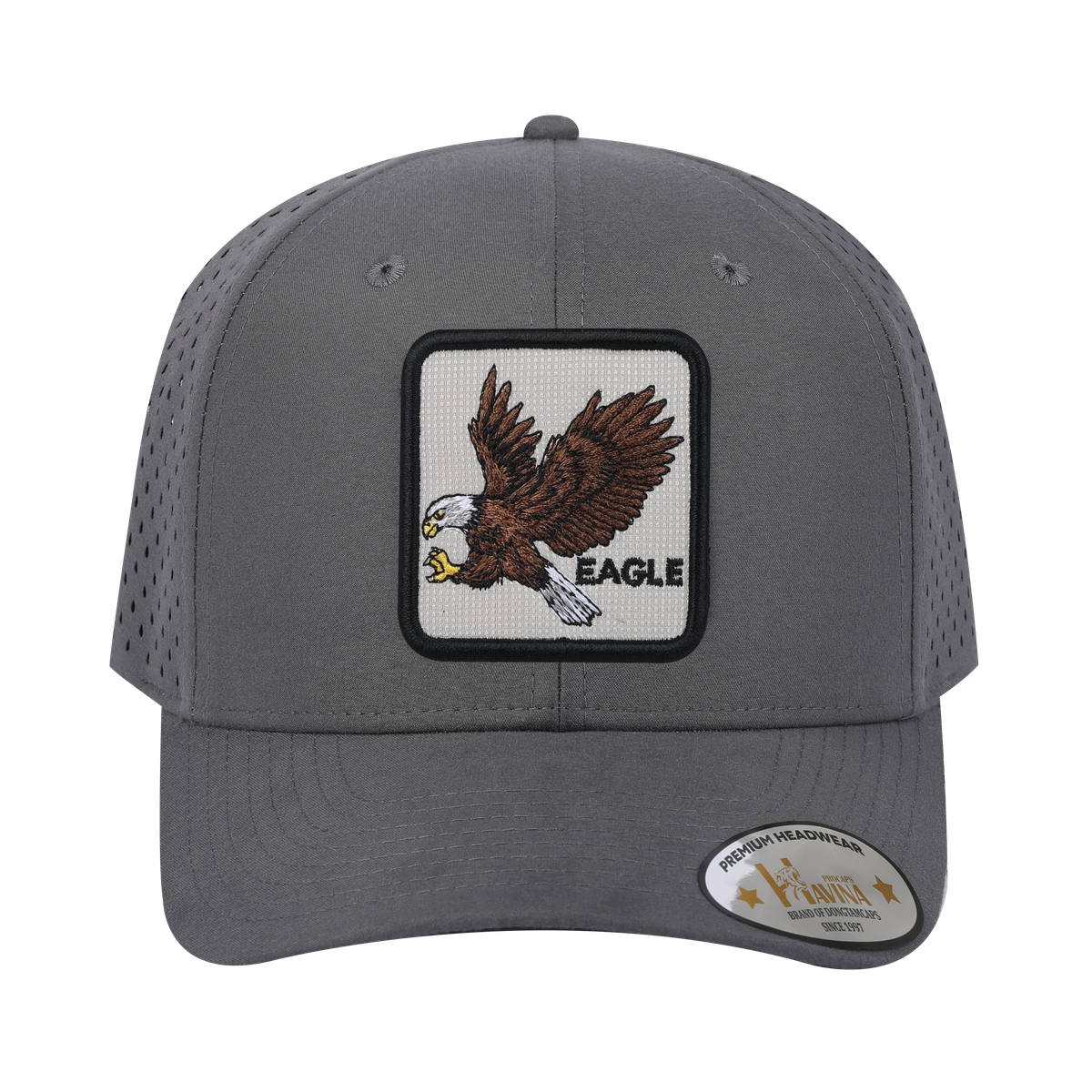 Unisex Embroidered The Eagle, 6-Panel Microfiber Laser hole Trucker Hat, Grey/Grey, Adjustable Fit