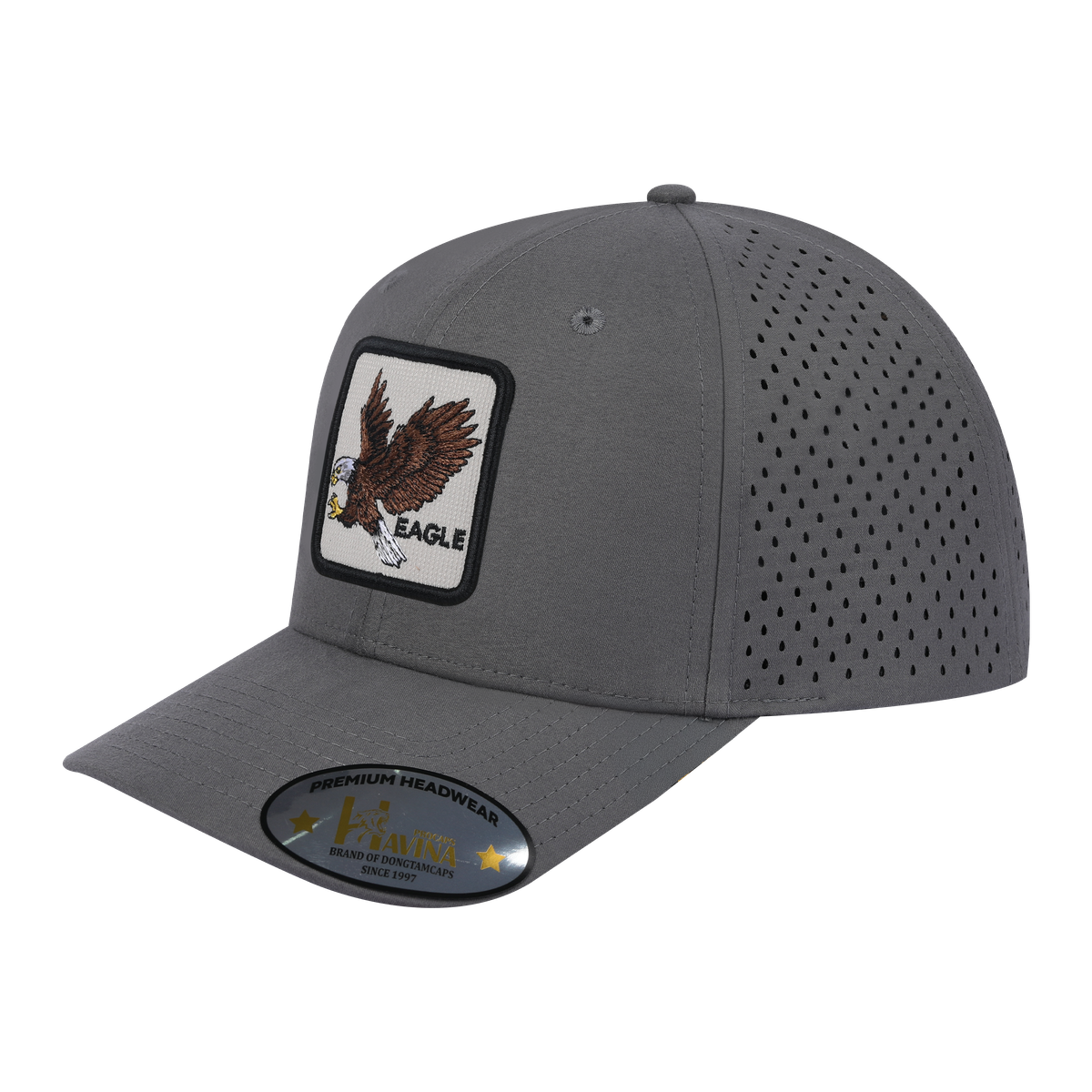 Unisex Embroidered The Eagle, 6-Panel Microfiber Laser hole Trucker Hat, Grey/Grey, Adjustable Fit