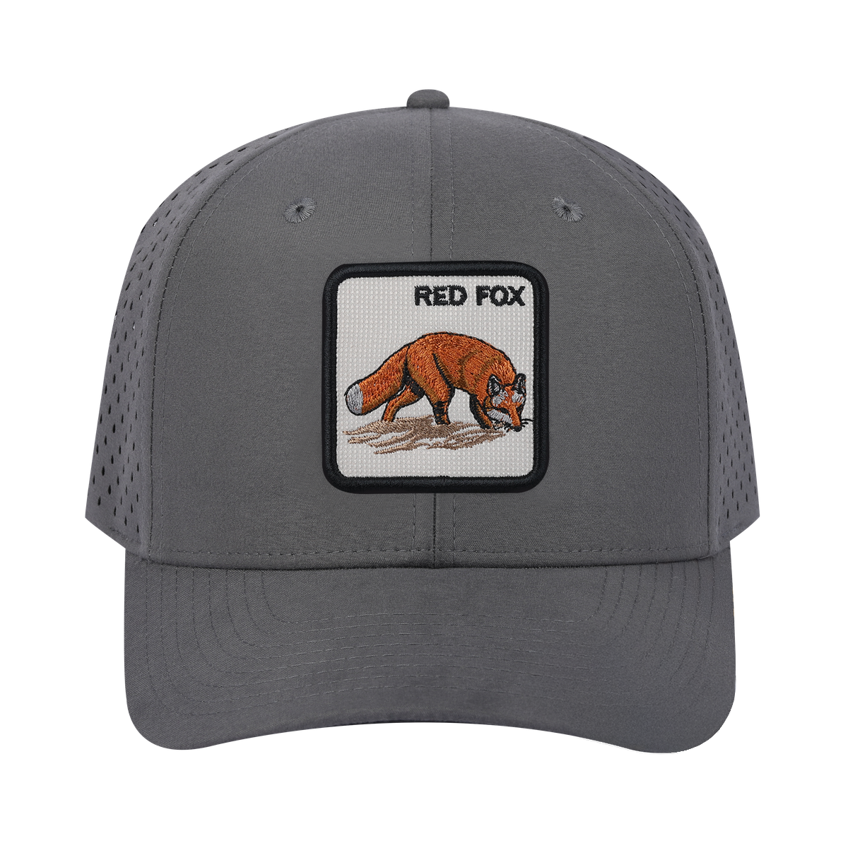 Unisex Embroidered The Red Fox, 6-Panel Microfiber Laser hole Trucker Hat, Grey/Grey, Adjustable Fit