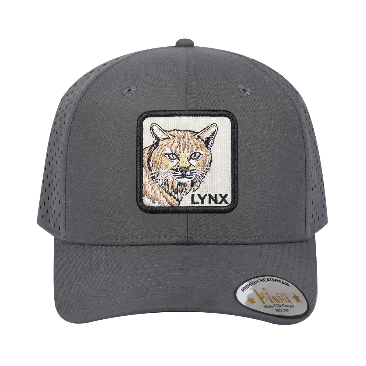 Unisex Embroidered The Lynx, 6-Panel Microfiber Laser hole Trucker Hat, Grey/Grey, Adjustable Fit