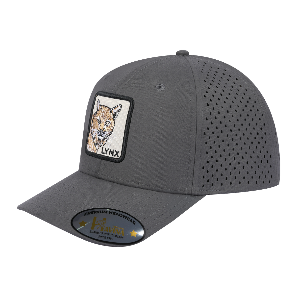 Unisex Embroidered The Lynx, 6-Panel Microfiber Laser hole Trucker Hat, Grey/Grey, Adjustable Fit