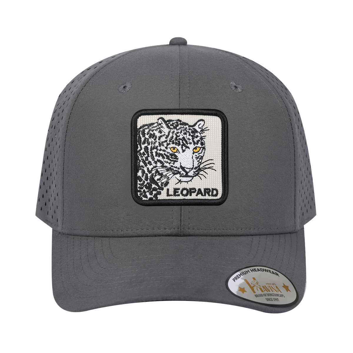 Unisex Embroidered The Leopard, 6-Panel Microfiber Laser hole Trucker Hat, Grey/Grey, Adjustable Fit