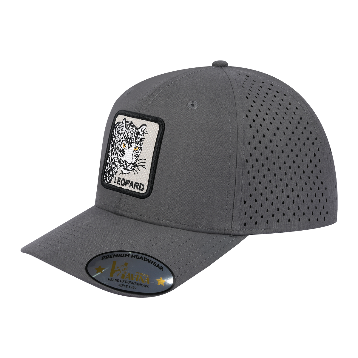 Unisex Embroidered The Leopard, 6-Panel Microfiber Laser hole Trucker Hat, Grey/Grey, Adjustable Fit