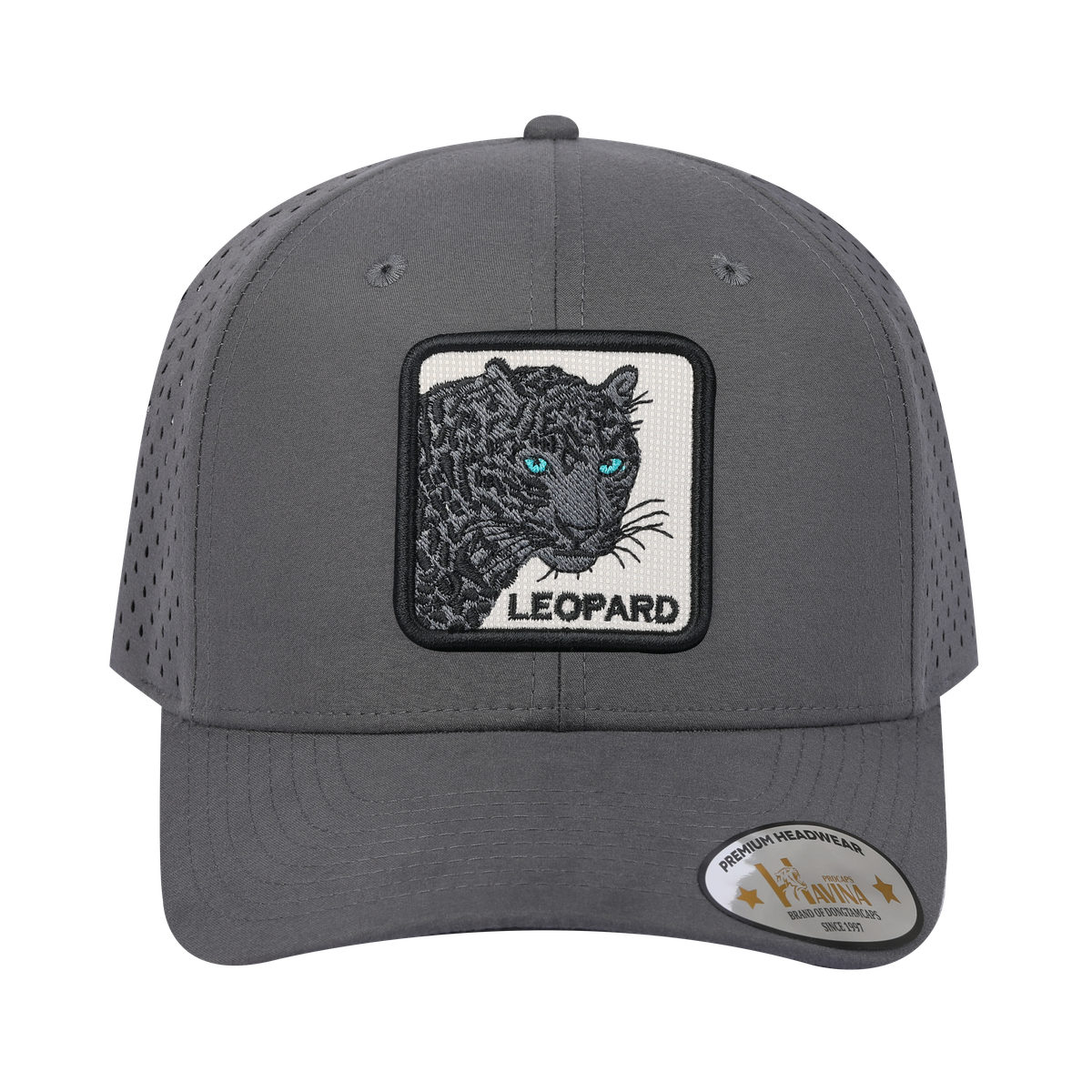 Unisex Embroidered The Leopard V2, 6-Panel Microfiber Laser hole Trucker Hat, Grey/Grey, Adjustable Fit