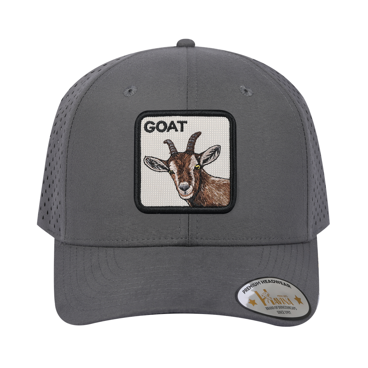 Unisex Embroidered The Goat, 6-Panel Microfiber Laser hole Trucker Hat, Grey/Grey, Adjustable Fit