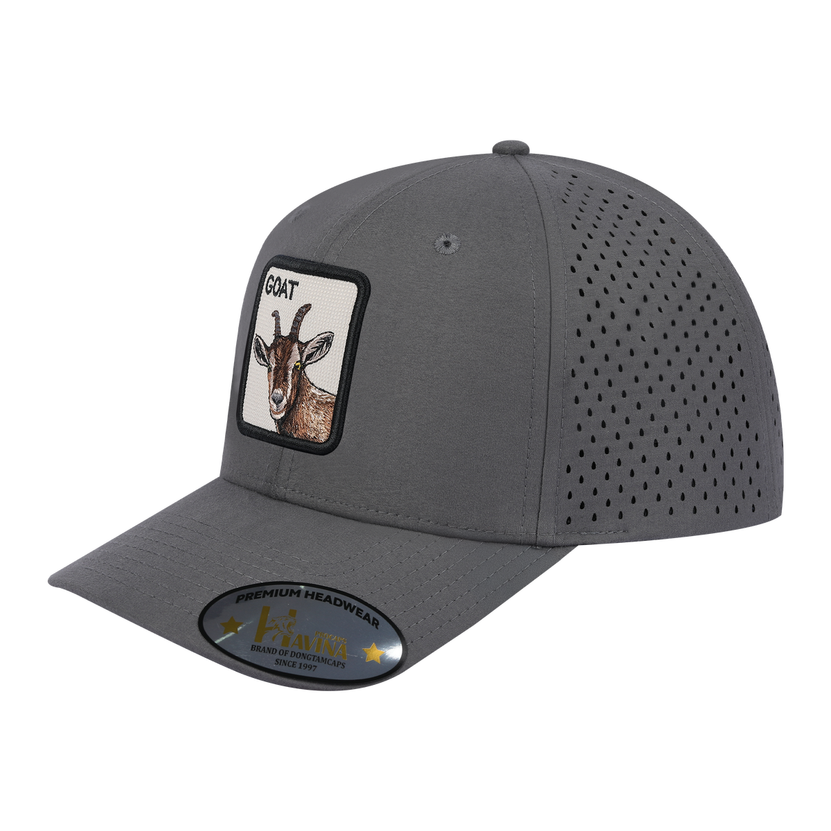 Unisex Embroidered The Goat, 6-Panel Microfiber Laser hole Trucker Hat, Grey/Grey, Adjustable Fit