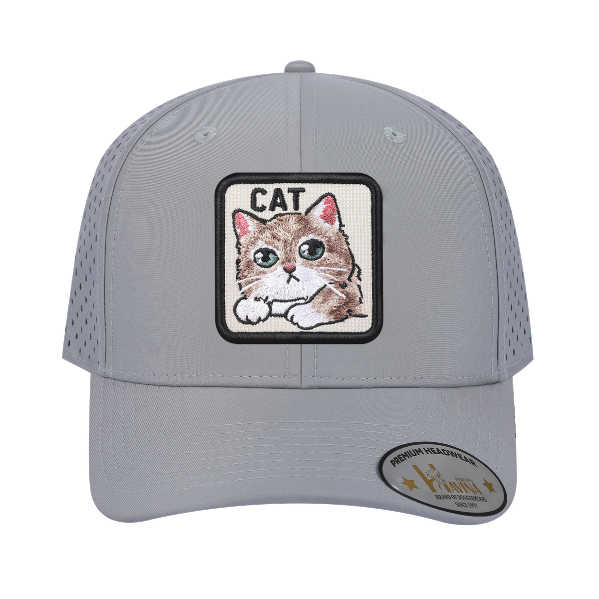 Unisex Embroidered The Cat, 6-Panel Microfiber Laser hole Trucker Hat, Light Grey/Light Grey, Adjustable Fit