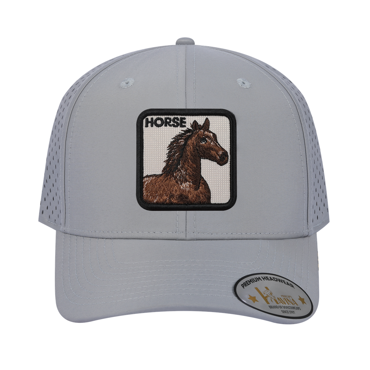 Unisex Embroidered The Horse, 6-Panel Microfiber Laser hole Trucker Hat, Light Grey/Light Grey, Adjustable Fit