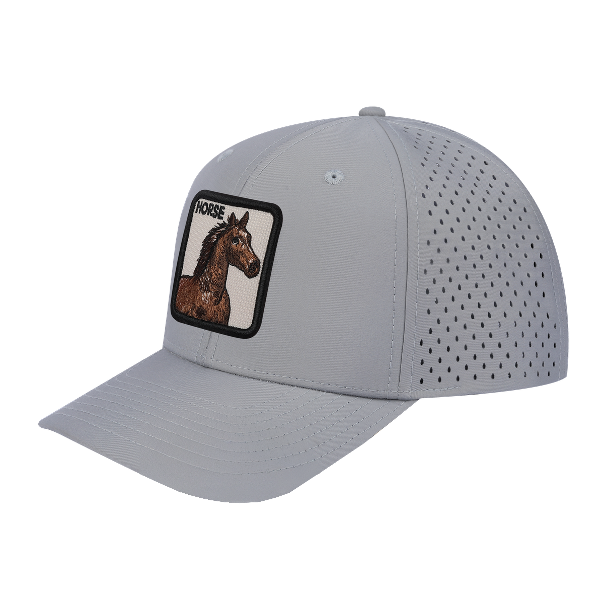 Unisex Embroidered The Horse, 6-Panel Microfiber Laser hole Trucker Hat, Light Grey/Light Grey, Adjustable Fit