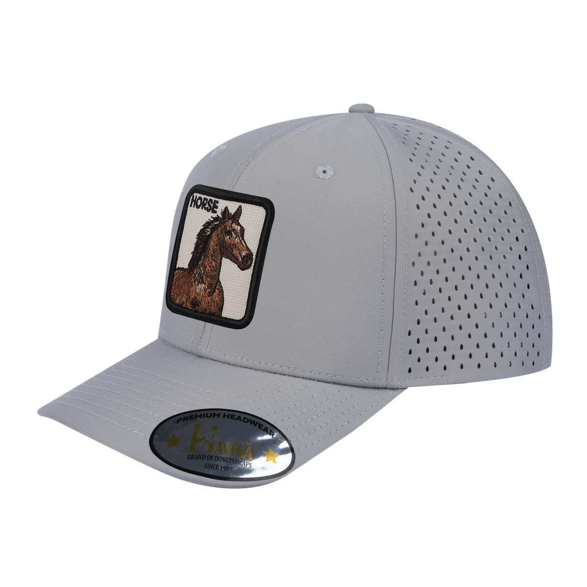 Unisex Embroidered The Horse, 6-Panel Microfiber Laser hole Trucker Hat, Light Grey/Light Grey, Adjustable Fit