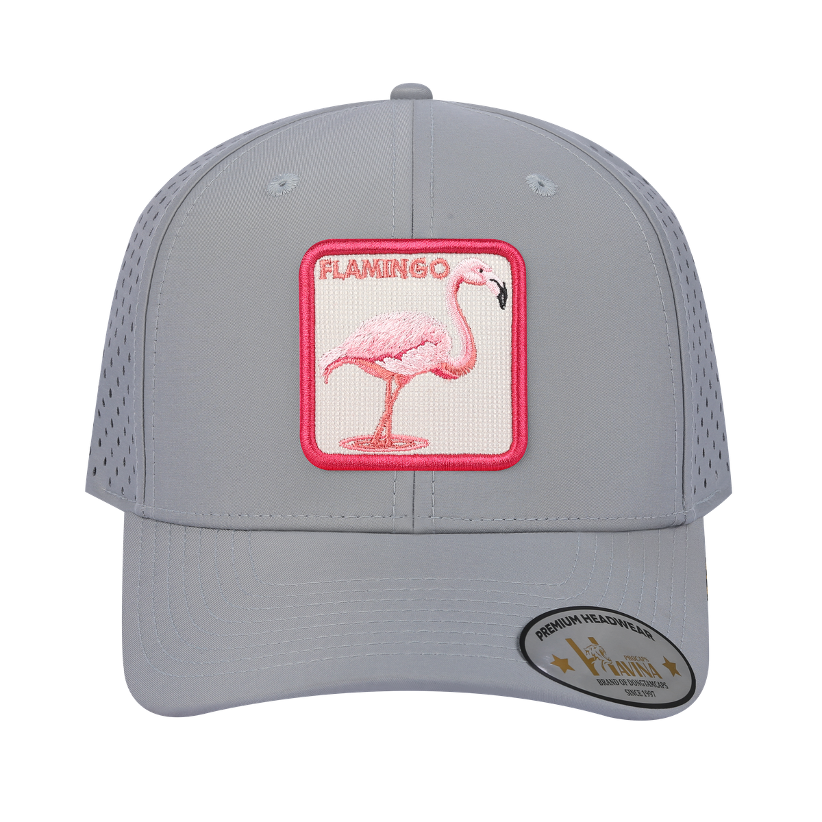 Unisex Embroidered The Flamingo, 6-Panel Microfiber Laser hole Trucker Hat, Light Grey/Light Grey, Adjustable Fit