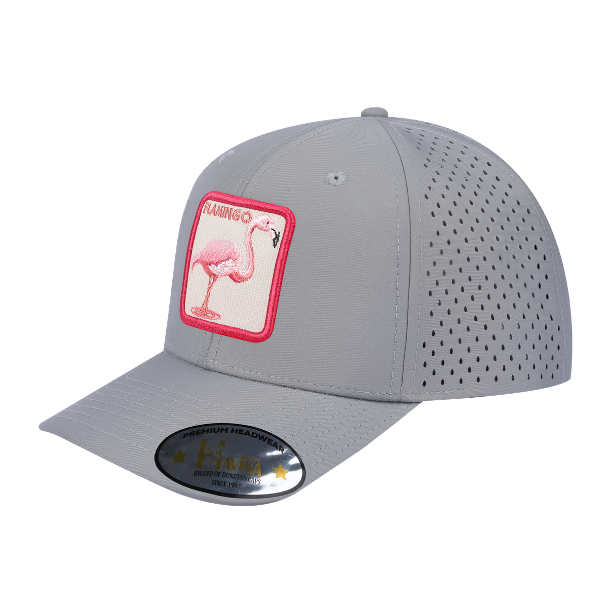 Unisex Embroidered The Flamingo, 6-Panel Microfiber Laser hole Trucker Hat, Light Grey/Light Grey, Adjustable Fit