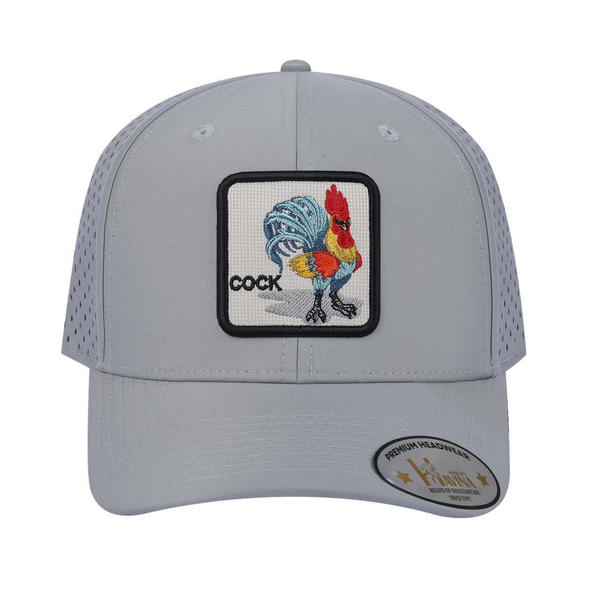 Unisex Embroidered Logo Cock, 6-Panel Microfiber Laser hole Trucker Hat, Light Grey/Light Grey, Adjustable Fit