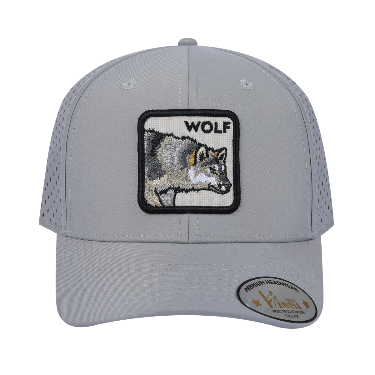 Unisex Embroidered The Wolf, 6-Panel Microfiber Laser hole Trucker Hat, Light Grey/Light Grey, Adjustable Fit