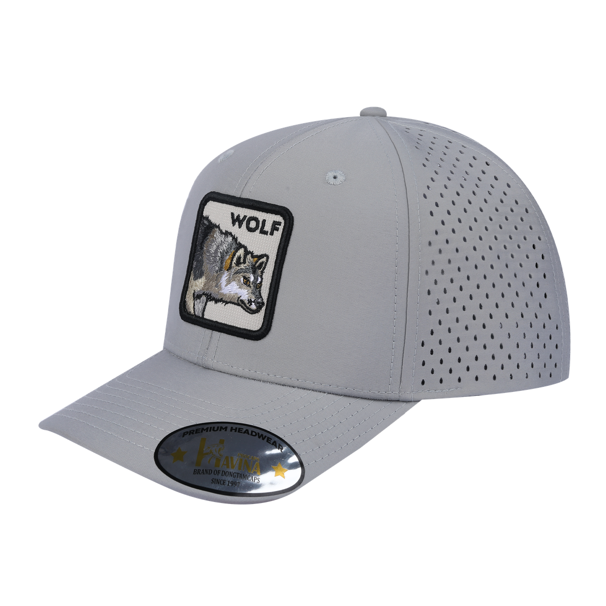 Unisex Embroidered The Wolf, 6-Panel Microfiber Laser hole Trucker Hat, Light Grey/Light Grey, Adjustable Fit