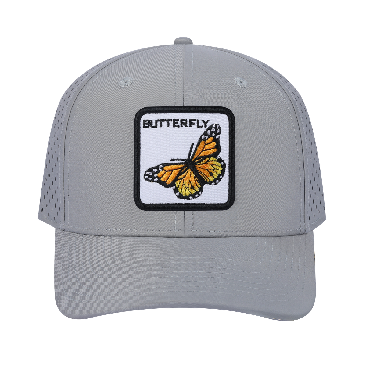 Unisex Embroidered The Butterfly, 6-Panel Microfiber Laser hole Trucker Hat, Light Grey/Light Grey, Adjustable Fit