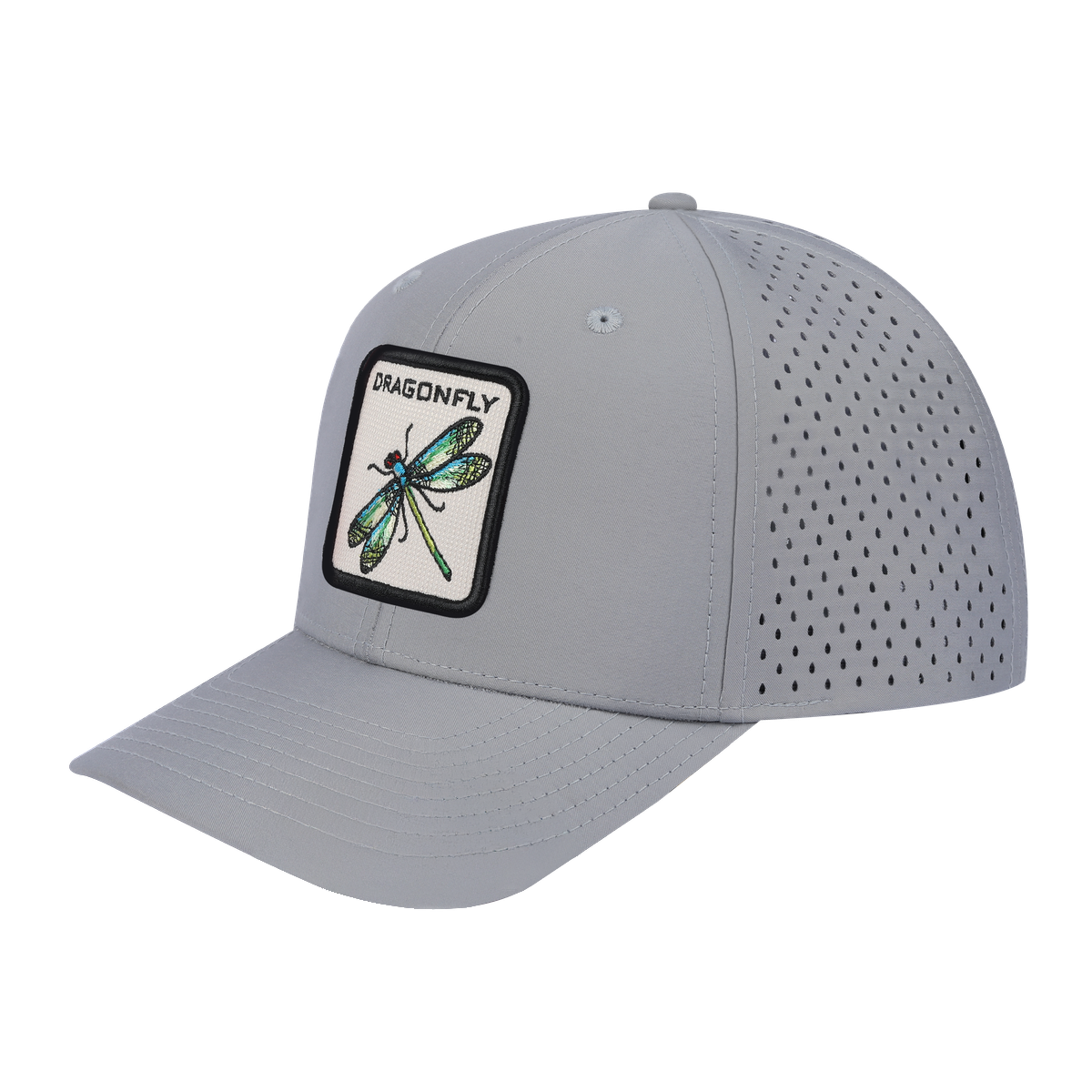 Unisex Embroidered The Dragonfly, 6-Panel Microfiber Laser hole Trucker Hat, Light Grey/Light Grey, Adjustable Fit