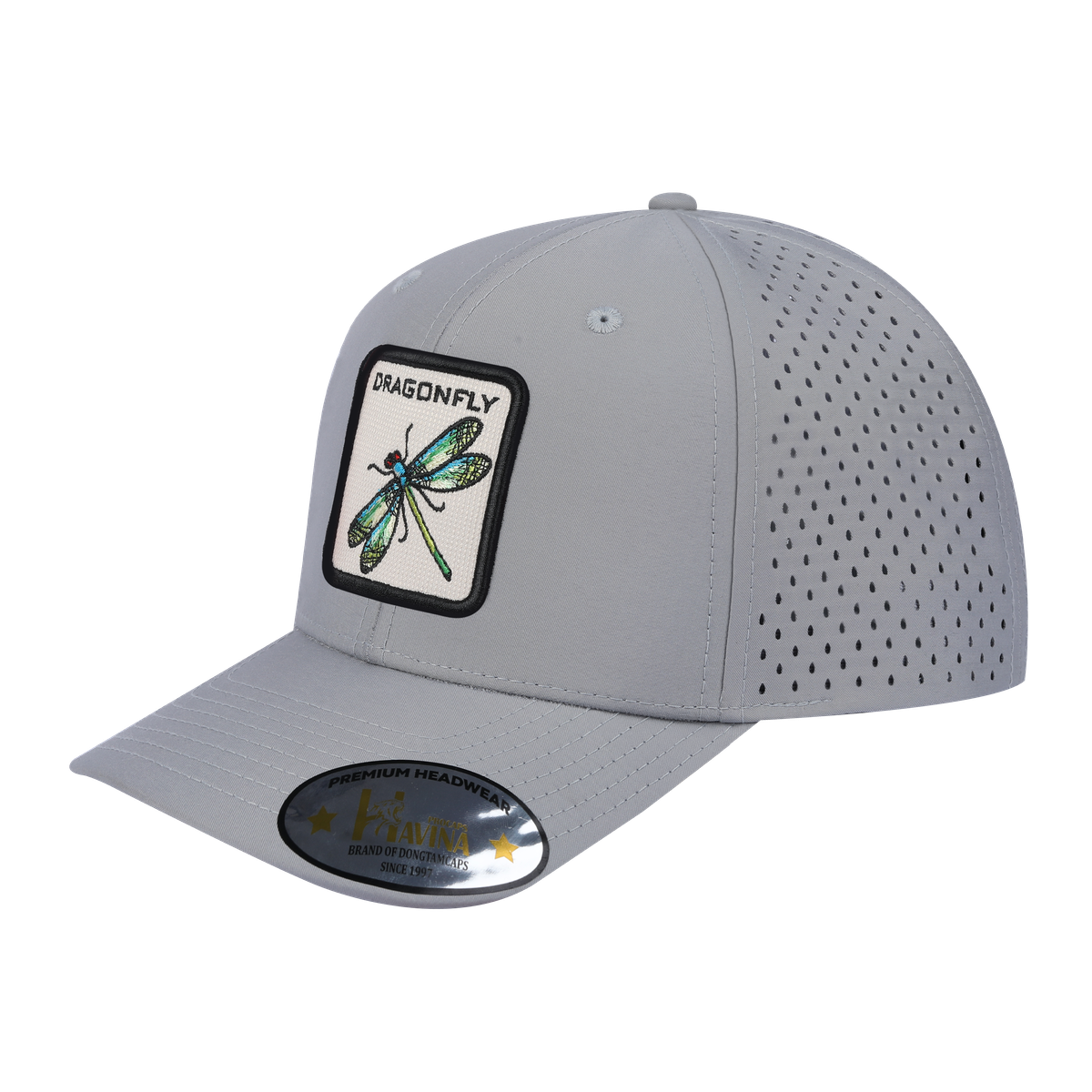 Unisex Embroidered The Dragonfly, 6-Panel Microfiber Laser hole Trucker Hat, Light Grey/Light Grey, Adjustable Fit