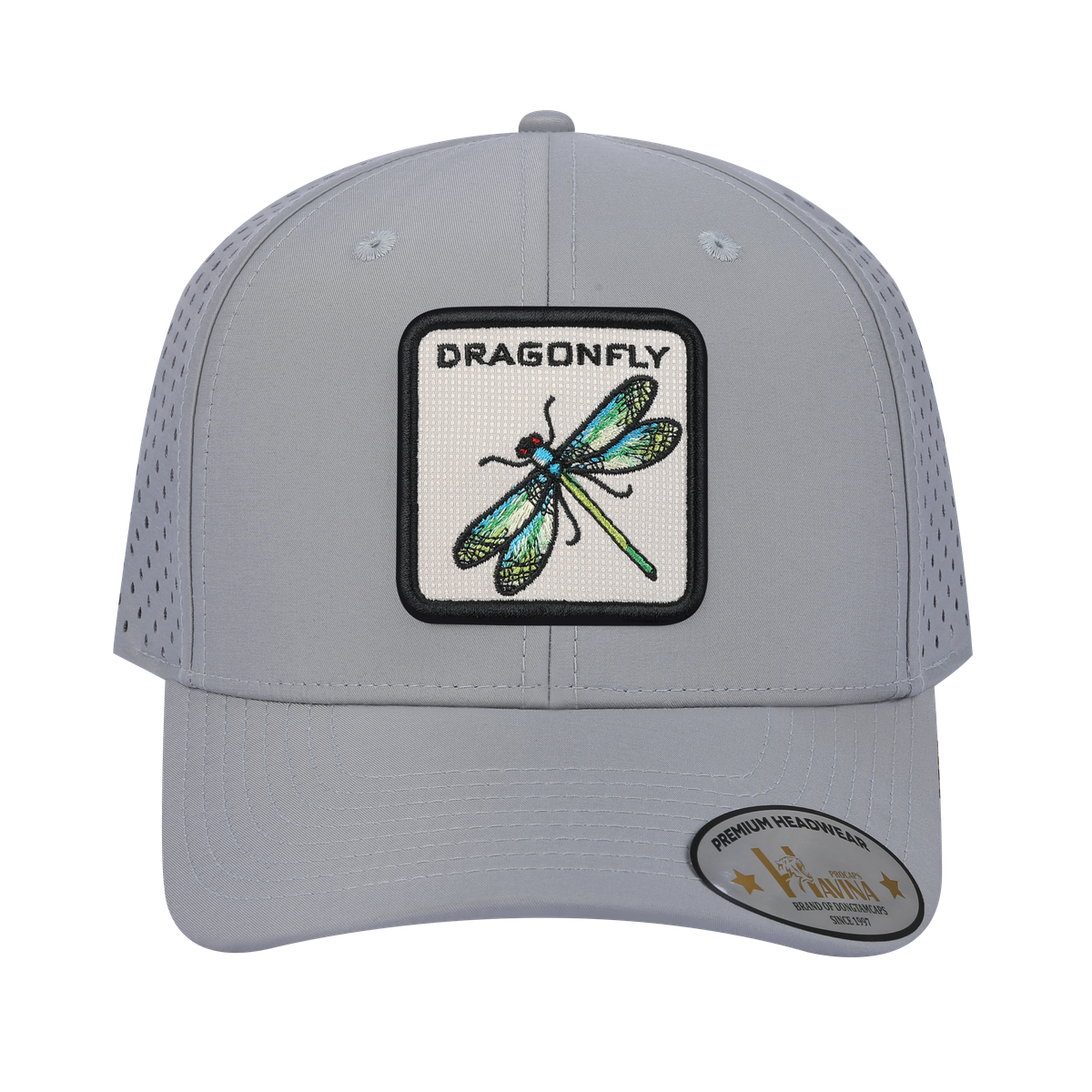 Unisex Embroidered The Dragonfly, 6-Panel Microfiber Laser hole Trucker Hat, Light Grey/Light Grey, Adjustable Fit