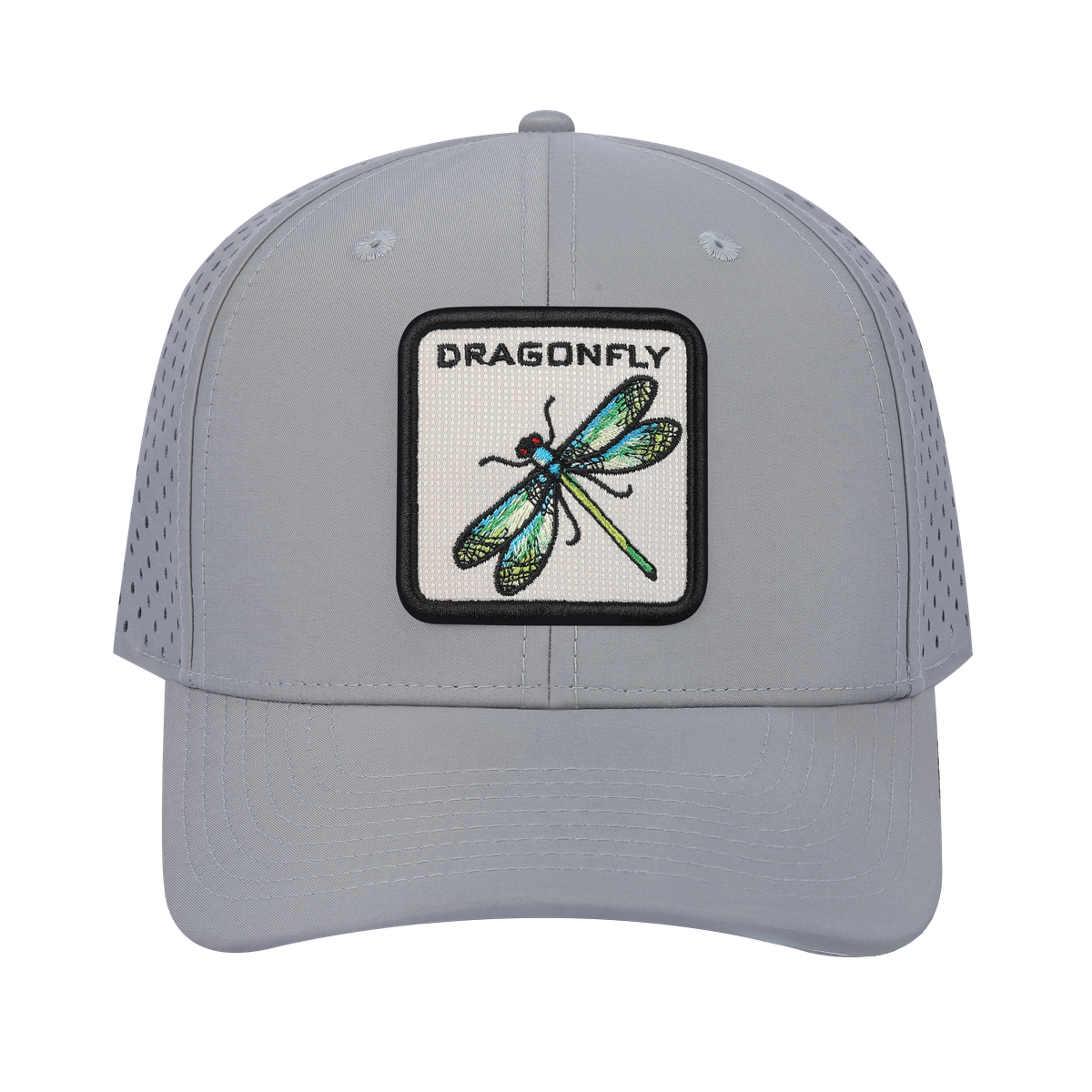 Unisex Embroidered The Dragonfly, 6-Panel Microfiber Laser hole Trucker Hat, Light Grey/Light Grey, Adjustable Fit