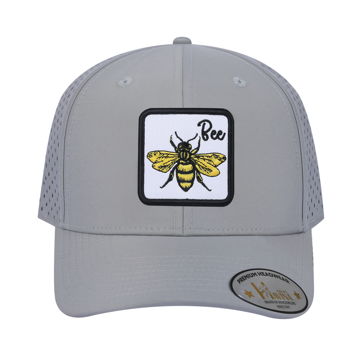 Unisex Embroidered The Bee, 6-Panel Microfiber Laser hole Trucker Hat, Light Grey/Light Grey, Adjustable Fit