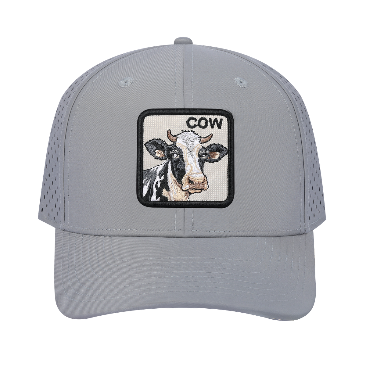 Unisex Embroidered The Cow, 6-Panel Microfiber Laser hole Trucker Hat, Light Grey/Light Grey, Adjustable Fit