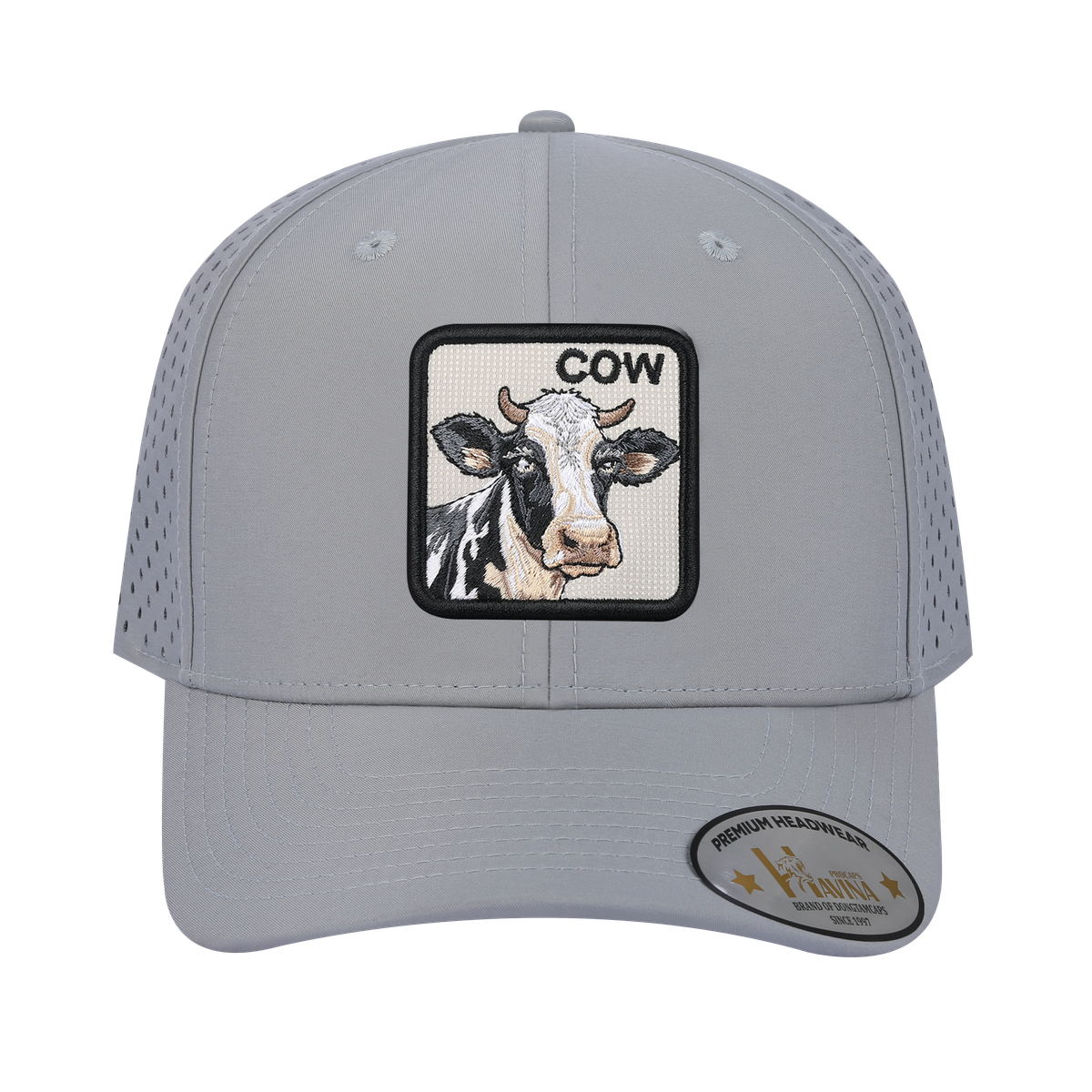 Unisex Embroidered The Cow, 6-Panel Microfiber Laser hole Trucker Hat, Light Grey/Light Grey, Adjustable Fit