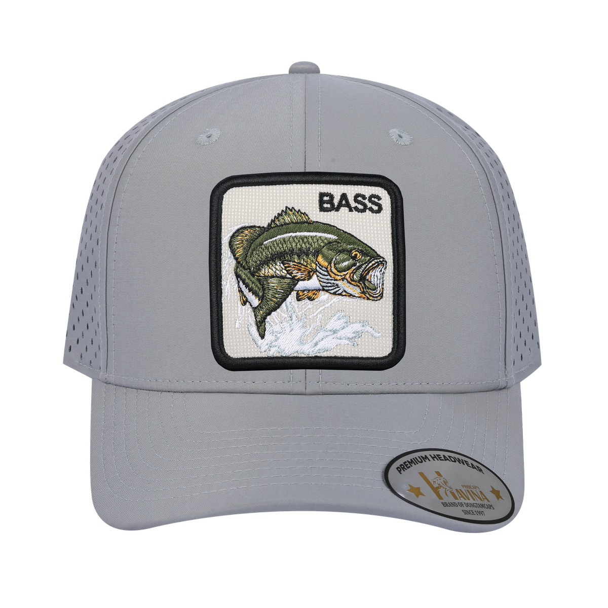 Unisex Embroidered The Bass, 6-Panel Microfiber Laser hole Trucker Hat, Light Grey/Light Grey, Adjustable Fit
